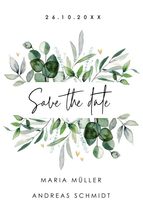 Save the Date Karte mit grünen Zweigen