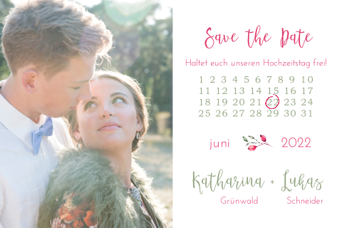 Ihr Save the Date Karte mit Kalenderblatt und Ihrem Foto