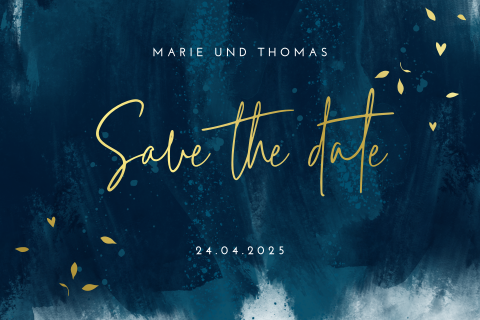 Save the Date Karte mit blauem Aquarellhintergrund: "Blue Waves"