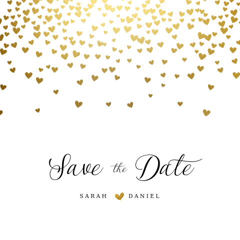 Save the Date Hochzeitskarte mit goldenen Herzen
