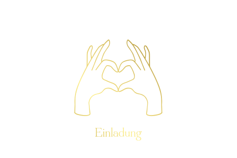 Hochzeitseinladung mit Händen zu einem Herz geformt: "Hand in Hand"