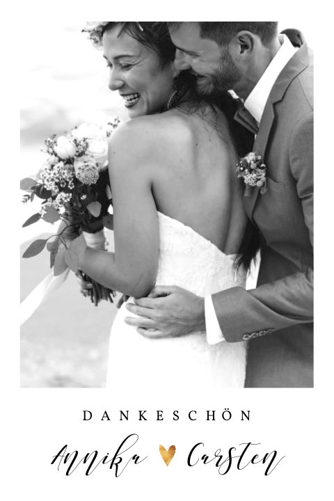 Elegante Dankeskarte mit Ihrem Bild und goldenem Herzen