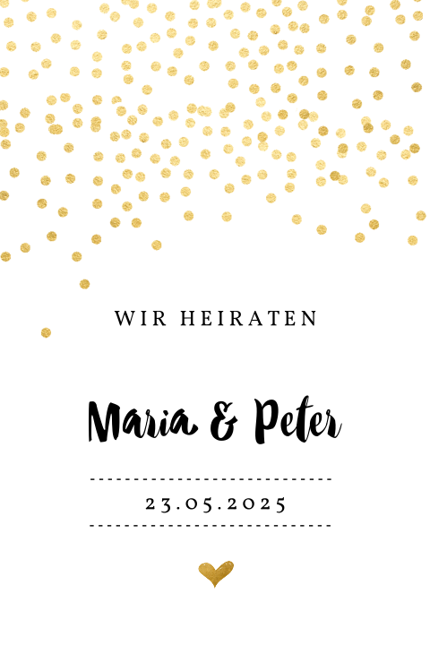 Stilvolle Hochzeitseinladung mit goldenen Punkten