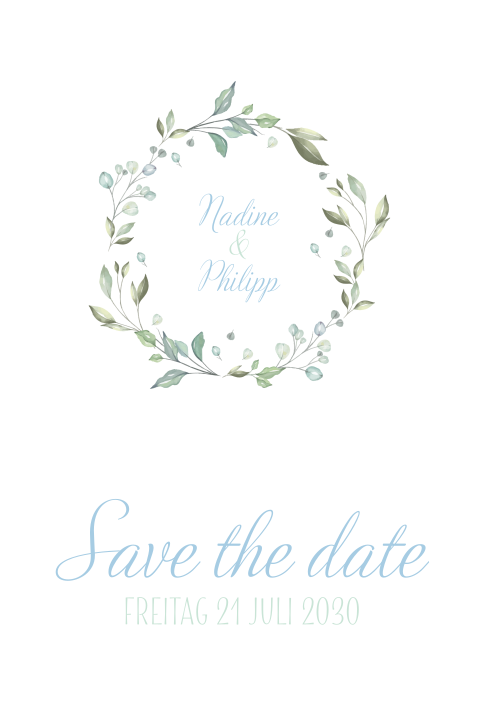 Save the Date Karte mit floralem Kranz: "Soft Greenery"