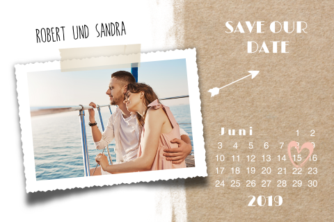 Save the Date Karte in Strandlook für Ihre sommerliche Hochzeit