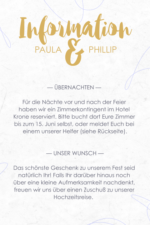 Informationskarte - Hochzeitstaube