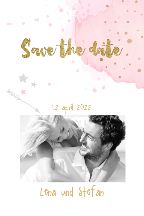 Save the Date Karte mit Ihrem Bild und rosafarbenen Elementen