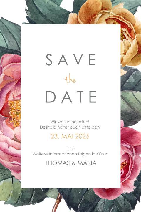 Save The Date Karte mit hübschen Rosen: "Rosenliebe"