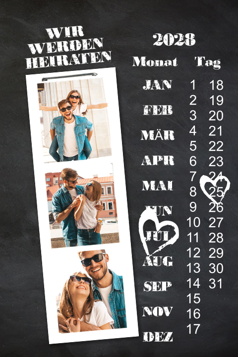 Moderne Save the Date Karte mit persönlichen Bildern und Kalender