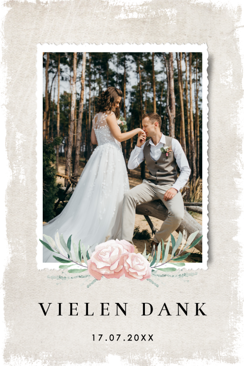 Vintage Dankeskarte für Ihre Hochzeit mit Ihrem Foto: "Vintagewedding"