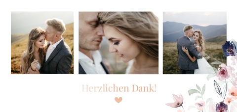 Dankeskarte zur Hochzeit mit eigenen Bildern und Blumenmotiv: "Floral"