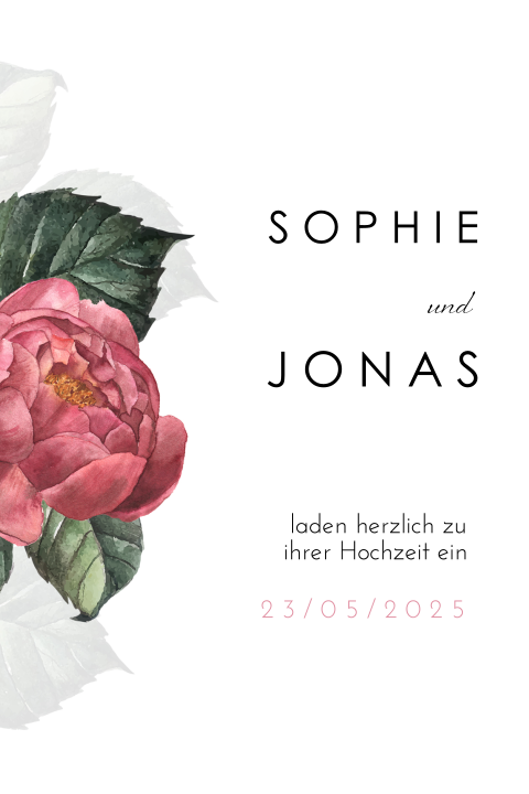 Hochzeitseinladung mit einer hübschen Rose
