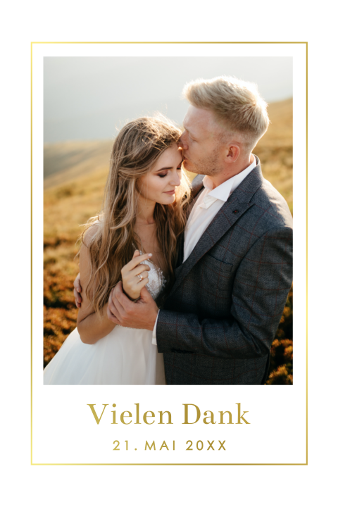 Dankeskarte mit Ihrem Bild der Hochzeit als Blickfang: "Golden Time"