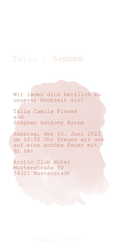 Hochzeitseinladung mit einem rosa Aquarellhintergrund