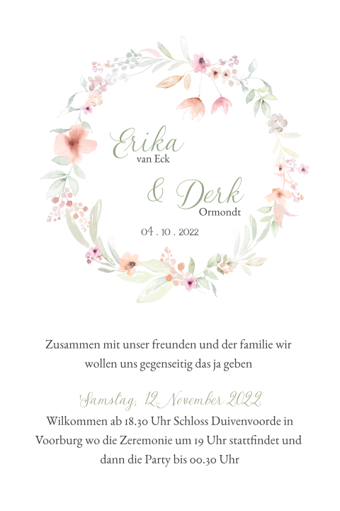 Save the Date Hochzeitskarte mit einem bunten Blumenkranz
