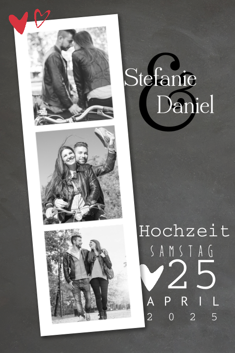 Moderne Hochzeitseinladung mit einem Fotostreifen