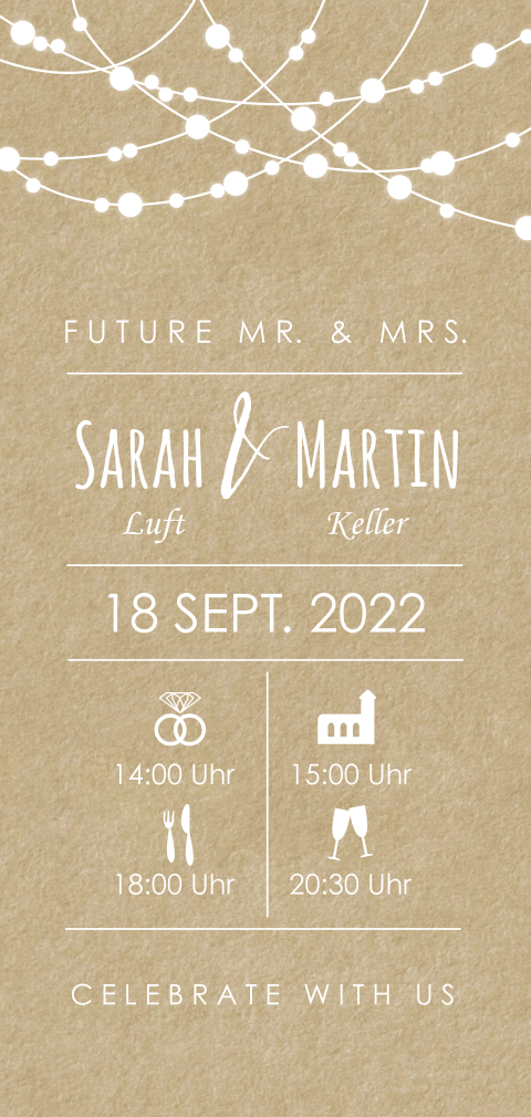 Hübsche Hochzeitseinladung mit Lichterketten