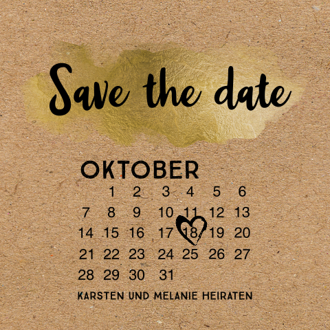 Save the Date Karte mit modernem Kalenderblatt auf Kraftpapier