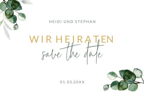 Save the Date Karte mit Eukalyptuszeigen: "Eukalyptus"