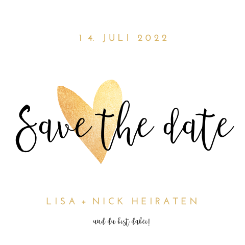 Save the Date Karte mit goldenem Herzen
