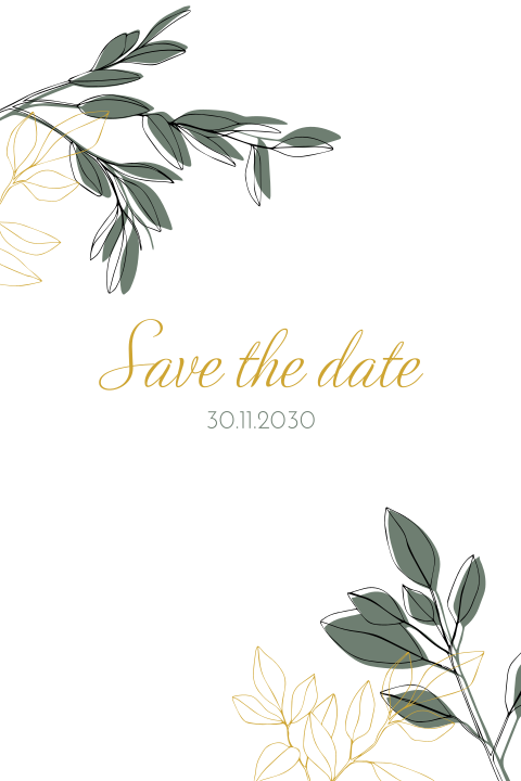 Save the Date Karte  mit grünen und goldenen Blättern: "Golden Leaves"