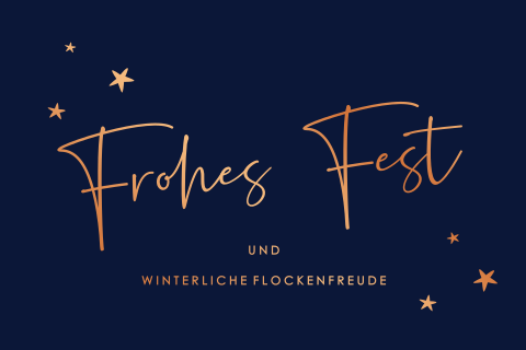 Elegante Weihnachtskarte mit blauem Hintergrund und Kupferfolie