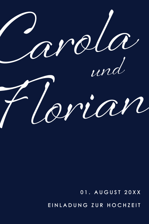 Elegante Hochzeitseinladung mit blauem Hintergrund und Ihren Namen