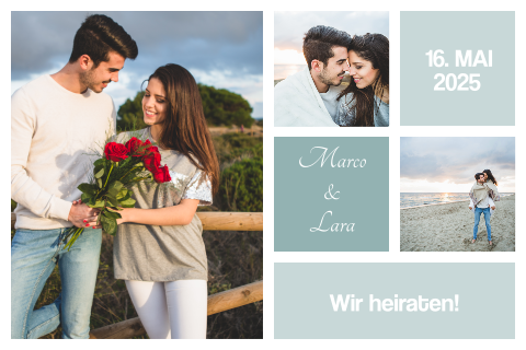 Hochzeitseinladung mit Fotos in einer klaren Struktur