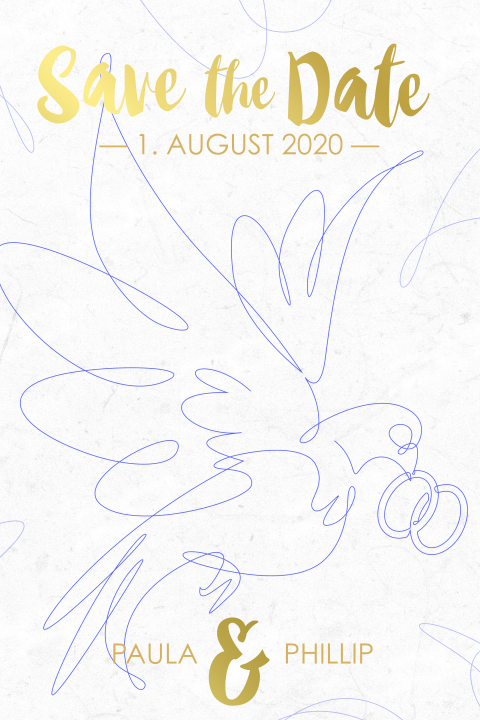 Save the Date Karte mit Taube und Ringen: "Wedding Sign"