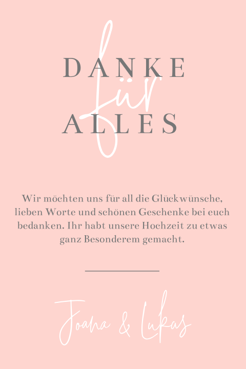 Elegante Dankeskarte mit rosafarbenen Hintergrund