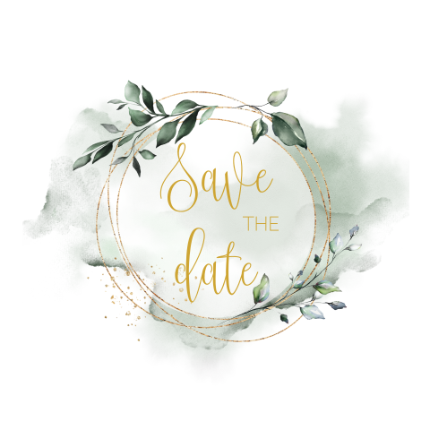 Save the Date Karte in grün mit goldenen Akzenten: "Greenery Circle"