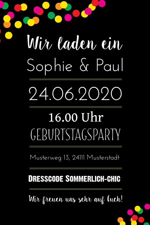 Einladung buntes Konfetti