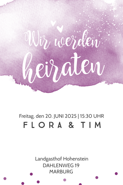 Verträumte Hochzeitseinladung mit violetter Nebelwolke