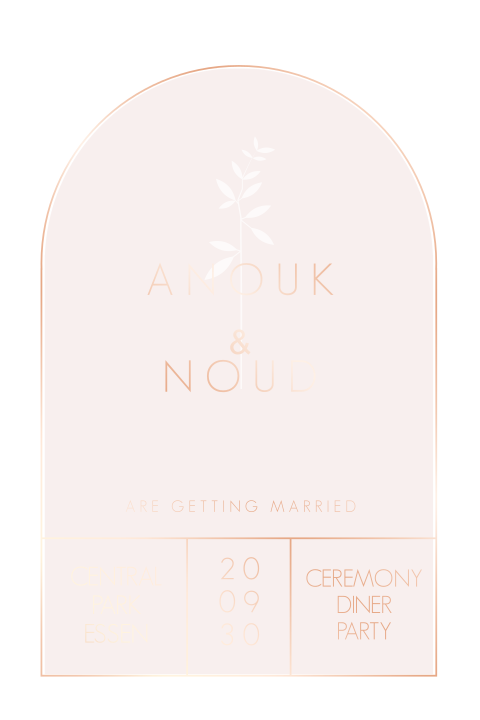 Hochzeitseinladung mit einer rosa Kirchenfensterform