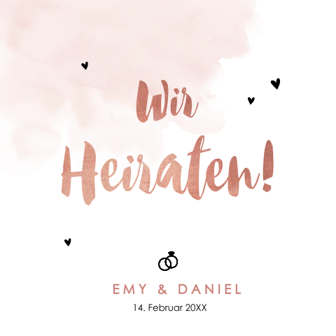 Hochzeitseinladung mit rosafarbenem Farbverlauf und dezenten Herzen