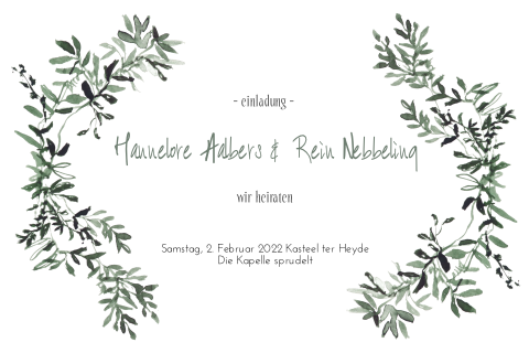 Hochzeitseinladung mit einem Rahmen aus grünen Blättern: "Botanical"
