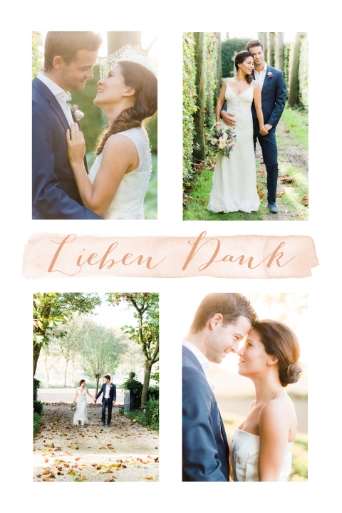 Dankeskarte mit Ihren Bildern der Hochzeit und hübschem Schriftzug