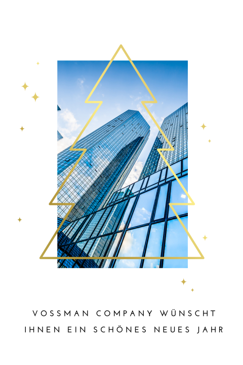 Stilvolle Weihnachtskarte mit Firmenfoto und goldener Tanne