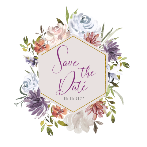 Save the Date Karte mit Hexagon und bunten Blumen