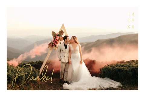 Dankeskarte mit Ihrem Foto der Hochzeit und Foliendruck: "Lovephoto"