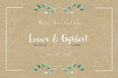 Hochzeitseinladung mit weißem Rahmen: "Eukalyptus"