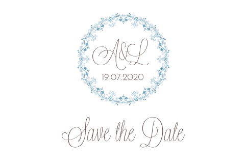Save the Date Karte mit blauem Blumenkranz: "Jewelful"