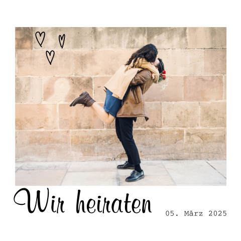 Hochzeitseinladung mit Ihrem Foto und drei kleinen Herzen