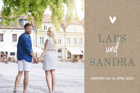 Ihre Hochzeitseinladung auf echtem Kraftpapier mit persönlichem Foto