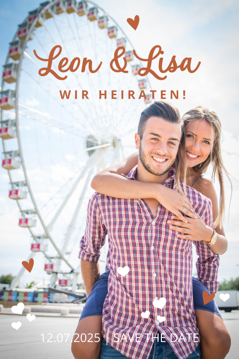 Save the Date Karte mit Herzchen und Ihrem Foto