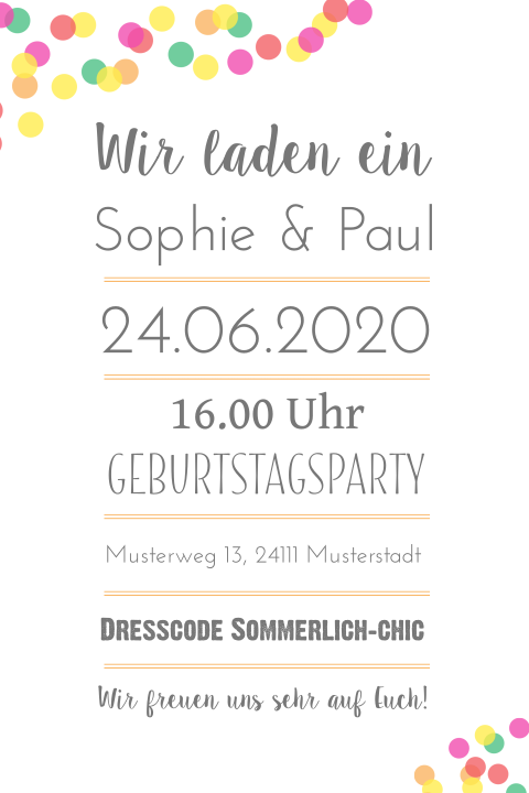 Einladung buntes Konfetti