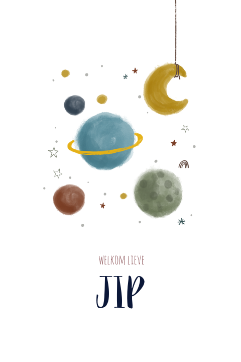 Raambord enkel met planeten, sterren en de maan