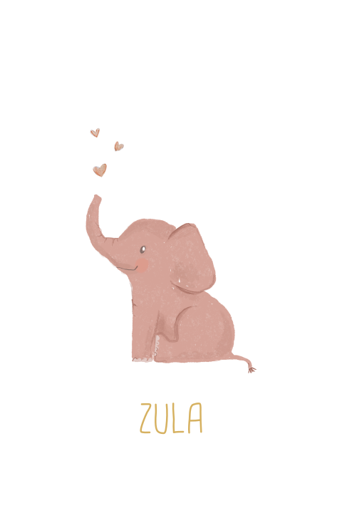 lief geboortekaartje voor meisje met roze olifant