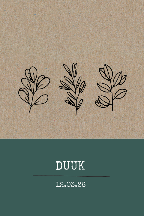 botanisch geboortekaartje op kraftpapier