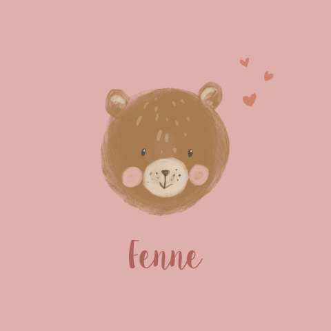 lief geboortekaartje meisje met teddybeer en roze